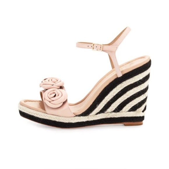 Kate Spade | JILL Blush Rosette Contrast Wedge Sandal | 8 | MSRP $384
